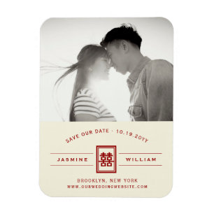 Rectangle Double Happy Chinese Save the Date Magnet