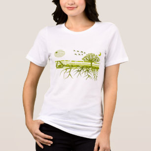 Recyceln Sie die Bäume, Vögel, Mond, Sonne und Erd Tri-Blend Shirt