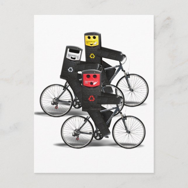 Recycelnd Bins mit dem Fahrrad Postkarte (Vorderseite)