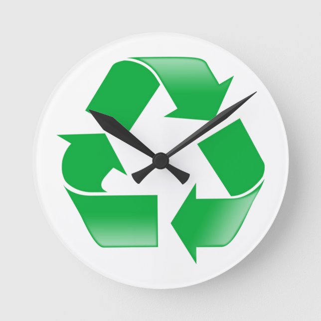 Recycelnd CLASSIC-GERECYCELT SYMBOL Runde Wanduhr (Vorderseite)