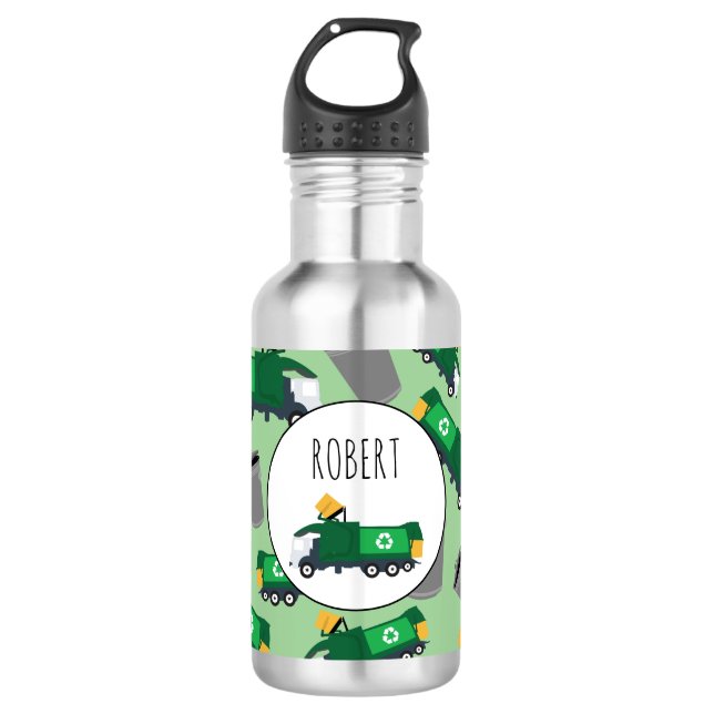 Recycelnd Garbage Truck Muster Boys Name Edelstahlflasche (Vorderseite)