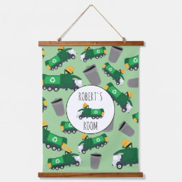 Recycelnd Garbage Truck Muster Boys Name Wandteppich Mit Holzrahmen