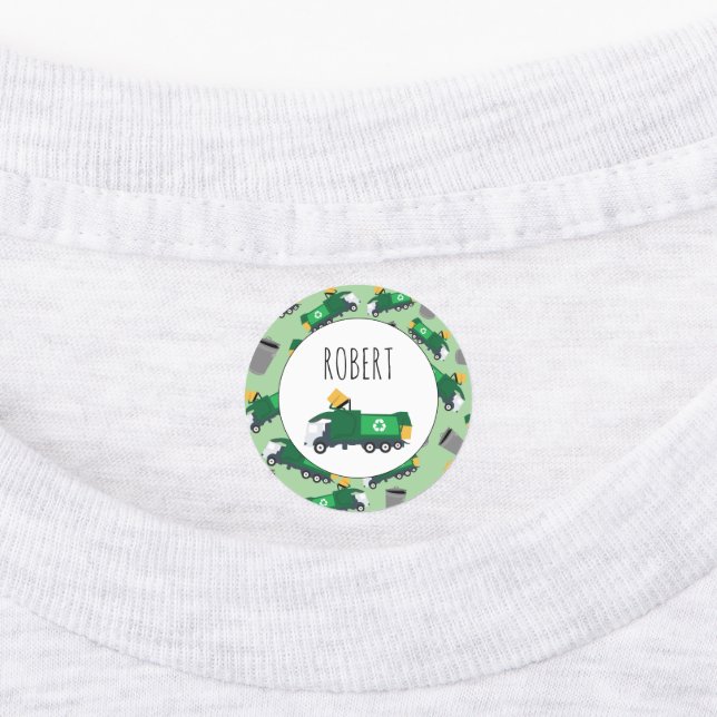 Recycelnd Garbage Truck Muster Boys Namensschule Etiketten (Befestigt)