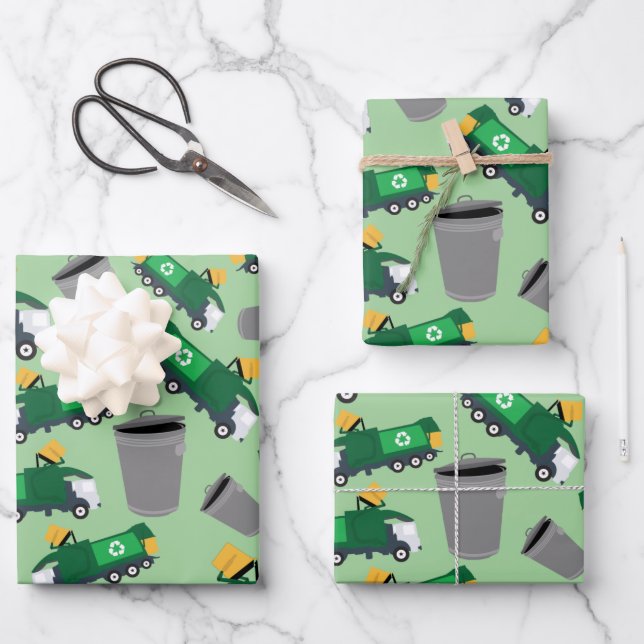 Recycelnd LKW-Muster Geschenkpapier Set (Vorderseite)