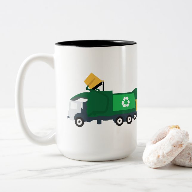 Recycelnd Müllwagen Zweifarbige Tasse (Mit Donut)