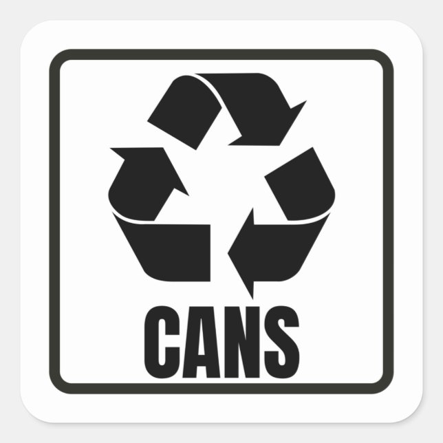 Recycelnd Schild, schwarze Dosen Quadratischer Aufkleber (Vorderseite)