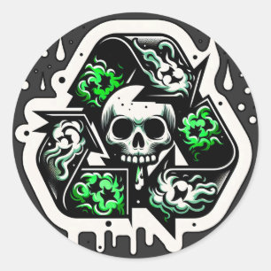 Recycelnd Signatur Skull Graffiti Runder Aufkleber