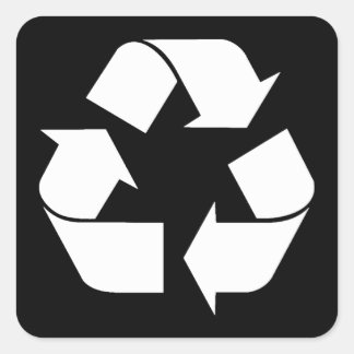 Recycelnd Symbol - Weiß (für schwarze Hintergründe Quadratischer Aufkleber