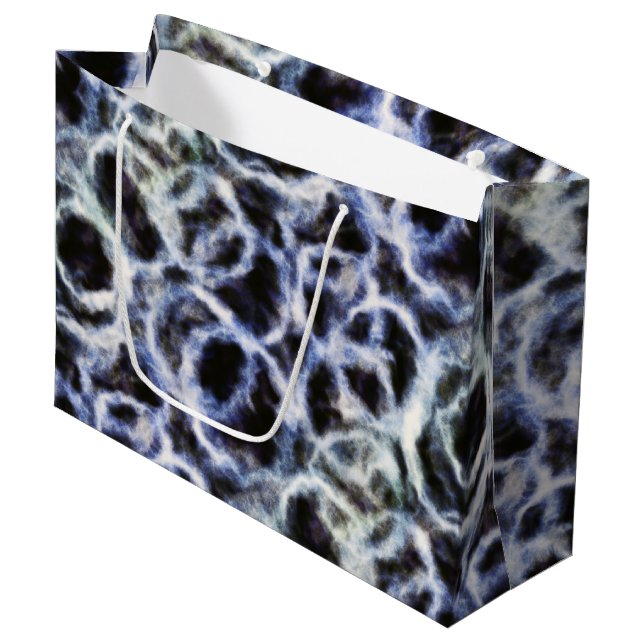 recyceltes Indigo Shibori : Große Geschenktüte (Vorderseite Schrägansicht)