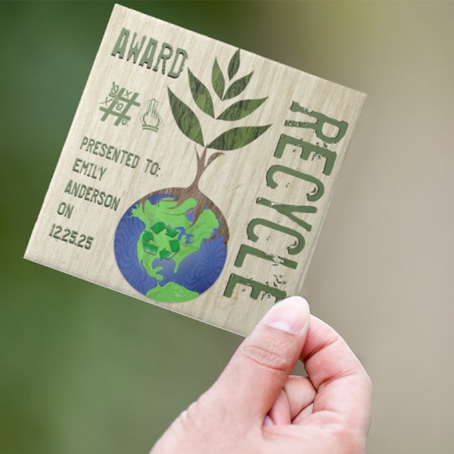 Recycle Tree Earth Globe Wood Grain Fliese (Von Creator hochgeladen)