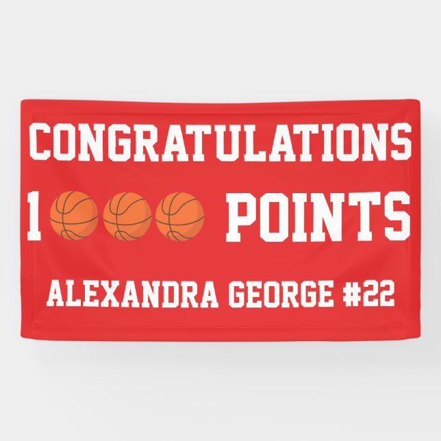 Red 1000 Basketball Career Points Scorer Player Banner (Horizontal)