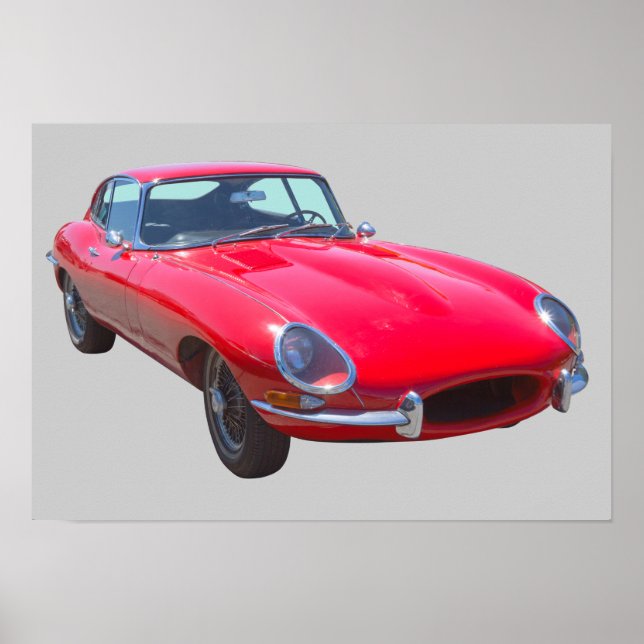 Red 1964 Jaguar XKE Antique Sports Car Poster (Vorne)