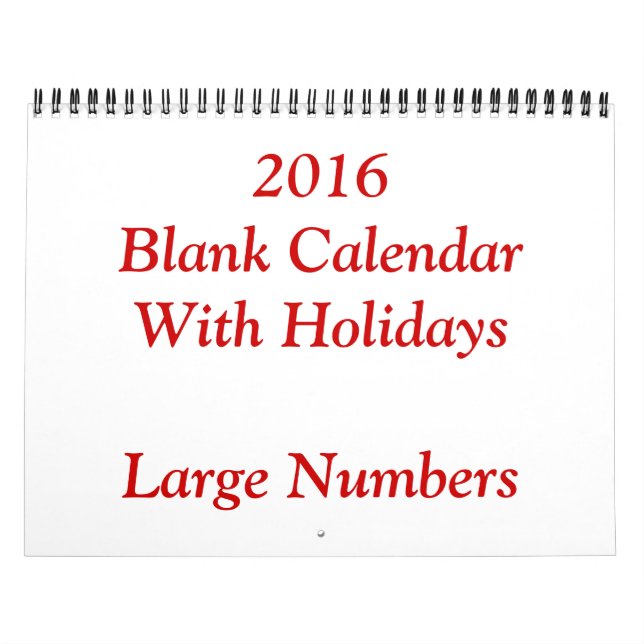 Red 2016 Blank Calendar mit großen Zahlen Kalender (Titelbild)