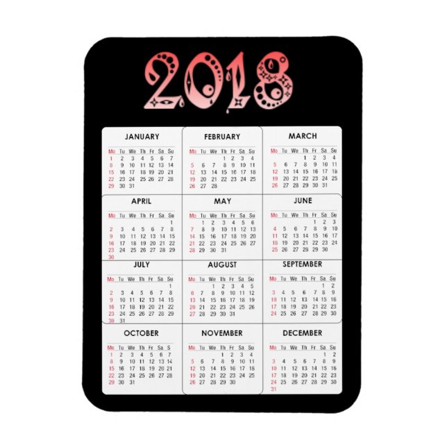 Red 2018 Calendar Magnet (Vertikal)