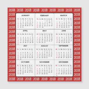 Red 2018 Calendar Square Magnetkarte