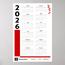 Red 2026 Corporate Wall Calendar Poster