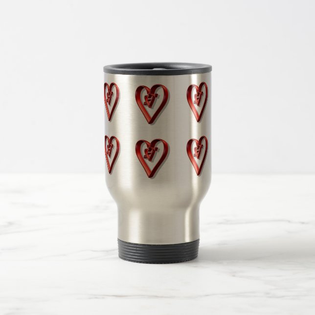 Red 3D Hearts Reisebecher (Mittel)