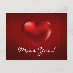 Red 3D Heft on Red Background Miss You Post Card Postkarte