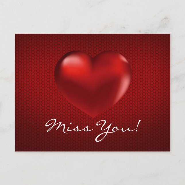 Red 3D Heft on Red Background Miss You Post Card Postkarte (Vorderseite)