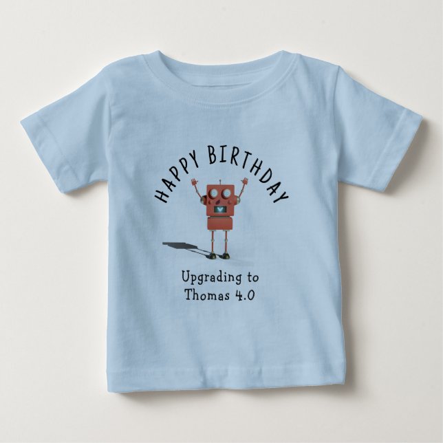 Red 3D Roboter Kindergeburtstag Party Baby T-shirt (Vorderseite)