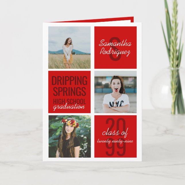 Red 4-Foto Fun Boxes Abschluss Einladung (Vorderseite)