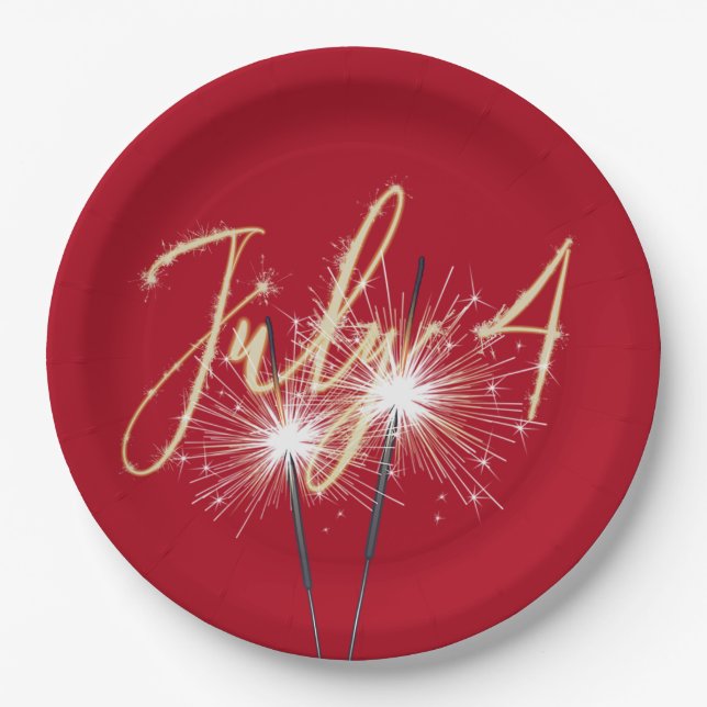 Red 4. Juli Sparklers Paper Plate Pappteller (Vorderseite)