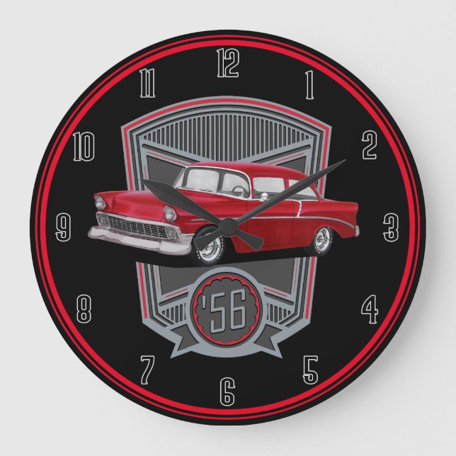 Red 56 Classic Car Große Wanduhr (Vorderseite)