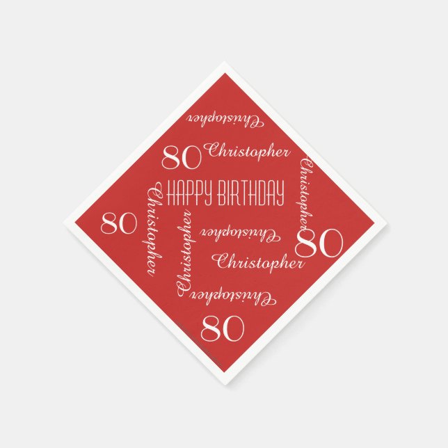 Red 80. Geburtstagspartei Wiederholname, Papier Serviette (Ecke)