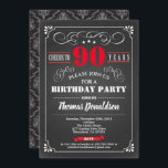 Red 90th birthday party chalkboard vintage einladung<br><div class="desc">[Any Age. All text are editable]

Theme:  Birthday,  Anniversary,  Retirement Party / Celebration 
Style: Retro,  Vintage,  Elegant
Colors: Black,  Red and White.
Graphics: retro chalkboard ,  vintage typography and frame,  damask background,  red lettering.</div>