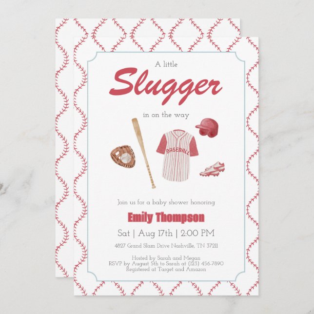 Red A Little Slugger Baby Dusche Einladung (Vorne/Hinten)