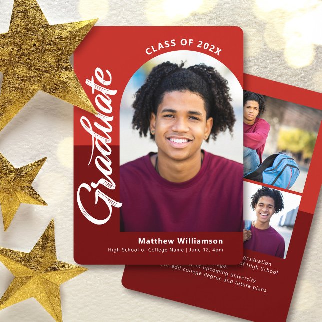 Red Abschluss 4 Foto Bold Arcskript Modern Ankündigung (Von Creator hochgeladen)