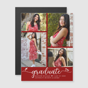 Red Abschluss 4 Foto Script Hearts Modern Girly Magneteinladung