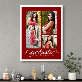 Red Abschluss 4 Foto Script Hearts Modern Girly Poster