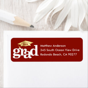 Red Abschluss Bold Modern Type Gold Cap Adresse