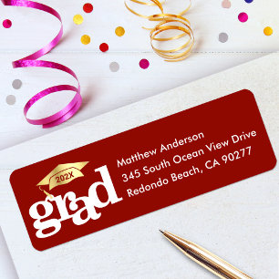 Red Abschluss Bold Modern Type Gold Cap Adresse