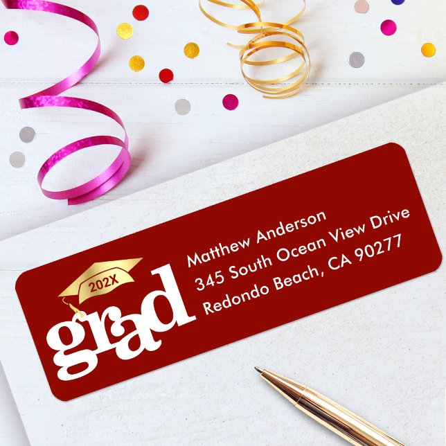 Red Abschluss Bold Modern Type Gold Cap Adresse (Von Creator hochgeladen)