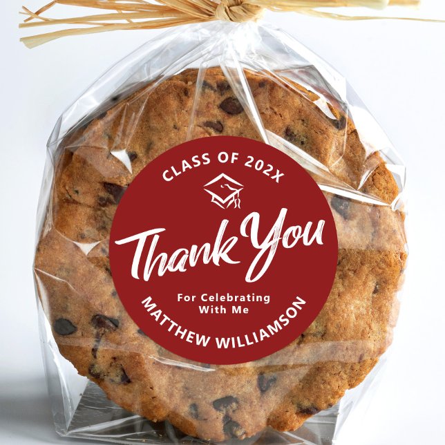 Red Abschluss Bold Script Cap Danke, dass Sie mini Runder Aufkleber (Von Creator hochgeladen)