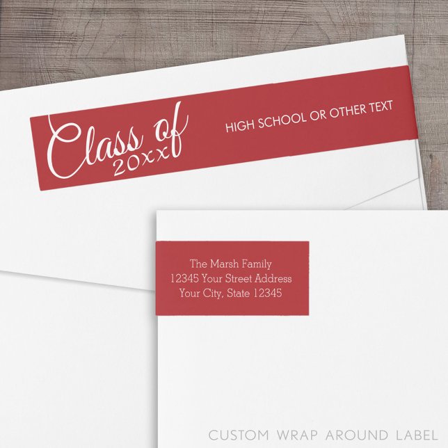 Red Abschluss Class of Custom Year and Text (Custom Return Address Label with a Wrap Around Feature)