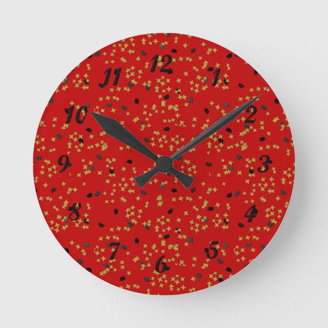 Red Abschluss Confetti Clock Runde Wanduhr (Vorderseite)