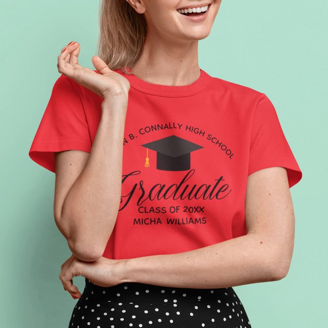 Red Abschluss Custom High School Graduate Women T-Shirt (Von Creator hochgeladen)