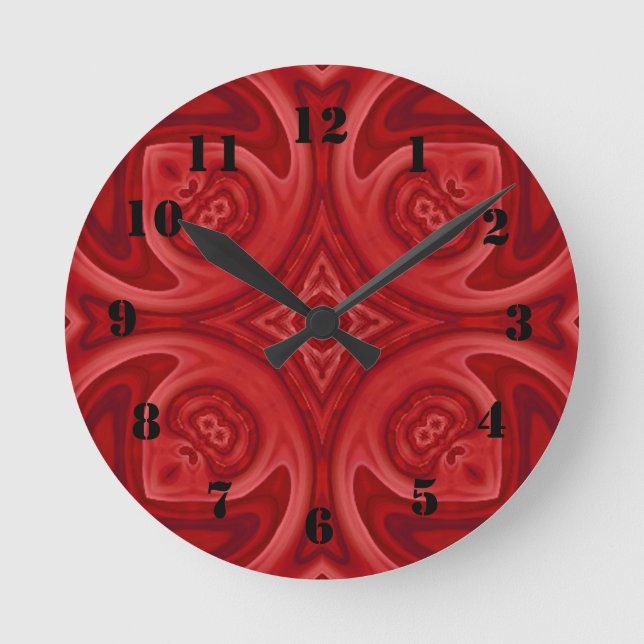 Red abstract wood pattern runde wanduhr (Vorderseite)