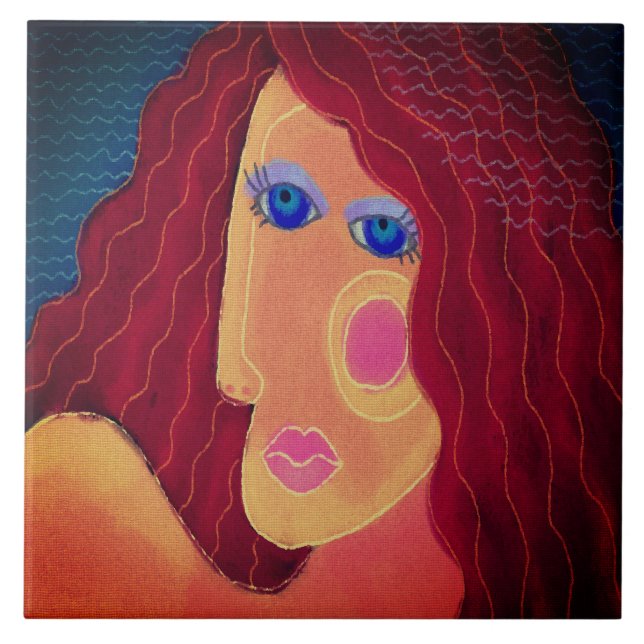 Red Abstrakt Digital Portrait of a Woman Fliese (Vorderseite)