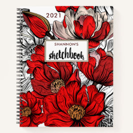 Red Abstrakt Floral 2022 Personalisiert Sketchbook Notizbuch