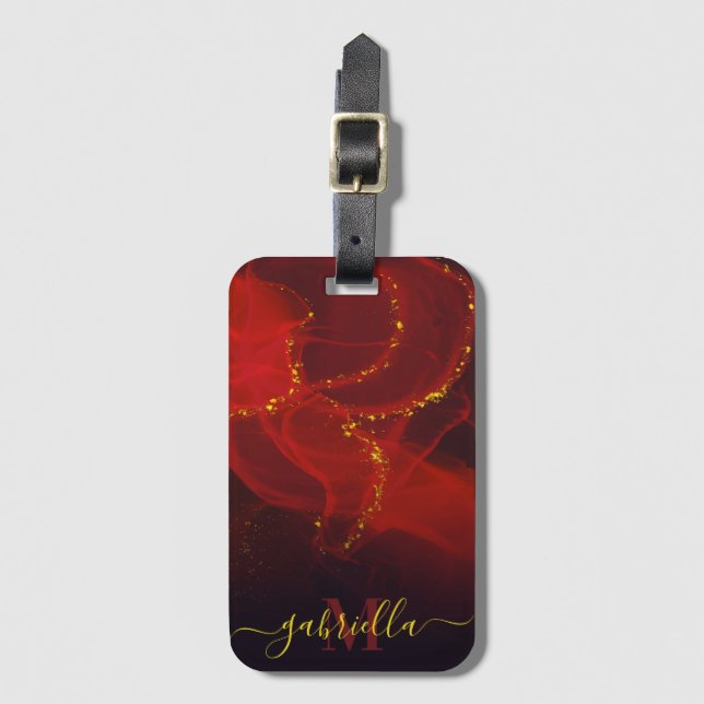 Red Abstrakt Gold Glitzer Gepäckanhänger (Vorderseite Vertikal)