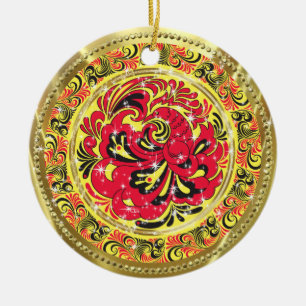 Red Abstrakt Phoenix Bird-Gold & Glitzern Keramikornament