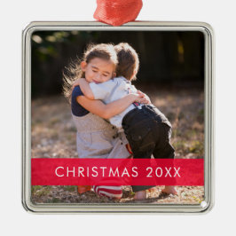Red Accent Custom Foto & Sentiment Weihnachten Ornament Aus Metall