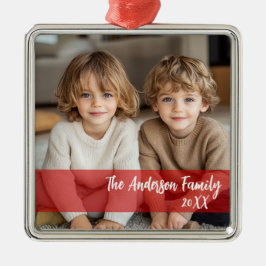 Red Accent Custom Foto & Sentiment Weihnachten Ornament Aus Metall