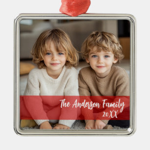 Red Accent Custom Foto & Sentiment Weihnachten Ornament Aus Metall