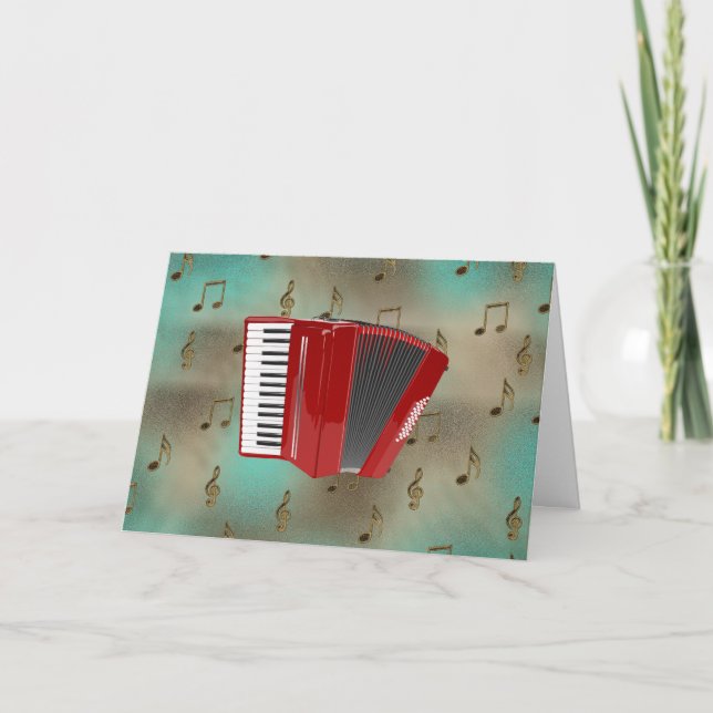 Red Accordion auf Musical Notes card. Karte (Vorderseite)