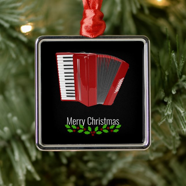 Red Accordion, Merry Christmas,  Ornament Aus Metall (Baum)